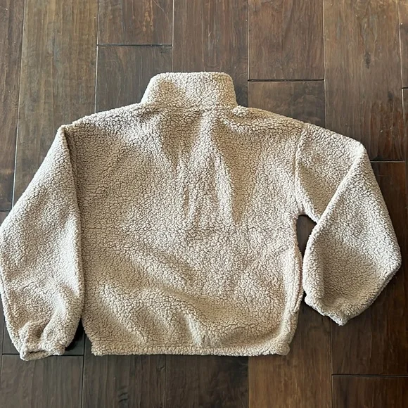 Hollister Gilly Hicks Cozy Fleece Sherpa 1/2 Zip Matching Shorts W/ Pockets Tan - Picture 4 of 6